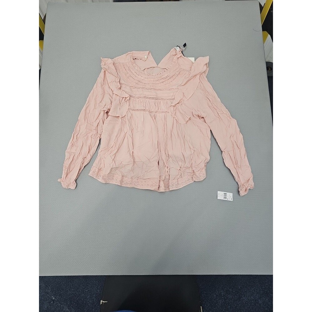 Grace + Karma Blouse Top Plus Size S Peach Ruffle Trim Smocked Romantic
